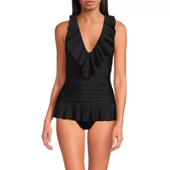 Women's Ruffle Plunge Skirted High Leg One Piece