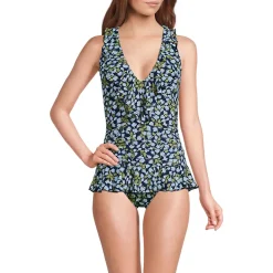Women's Ruffle Plunge Skirted High Leg One Piece