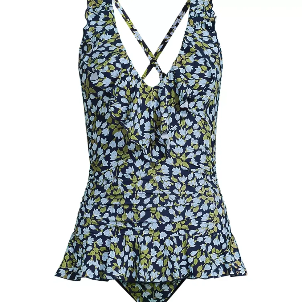 Women's Ruffle Plunge Skirted High Leg One Piece