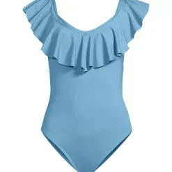 Women's Ruffle V-neck High Leg One Piece Swimsuit