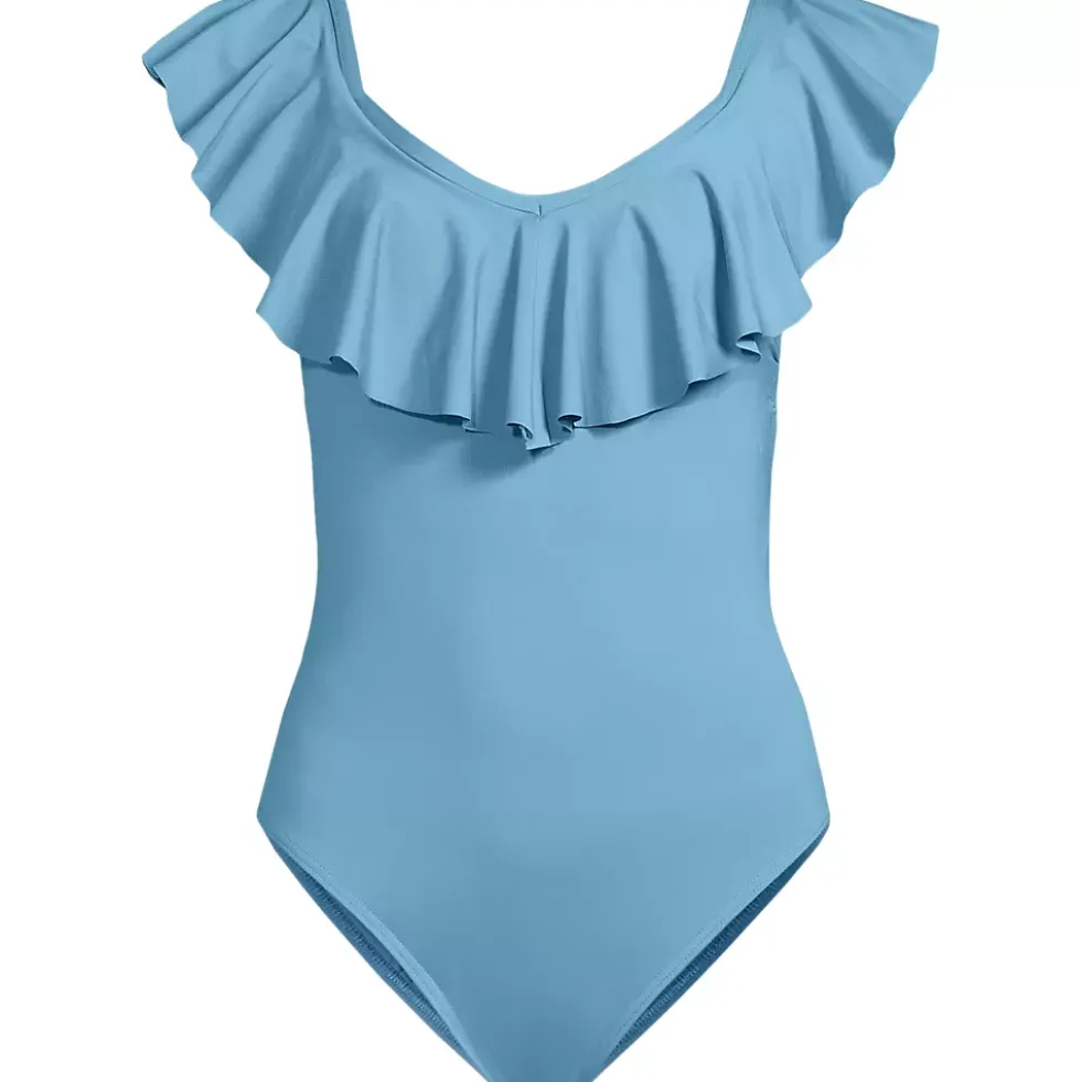 Women's Ruffle V-neck High Leg One Piece Swimsuit