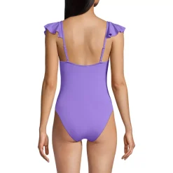 Women's Ruffle V-neck High Leg One Piece Swimsuit