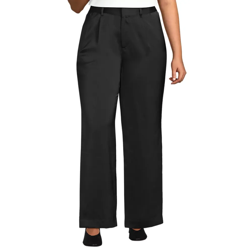 Women's Satin Elastic Back Wide Leg Pants
