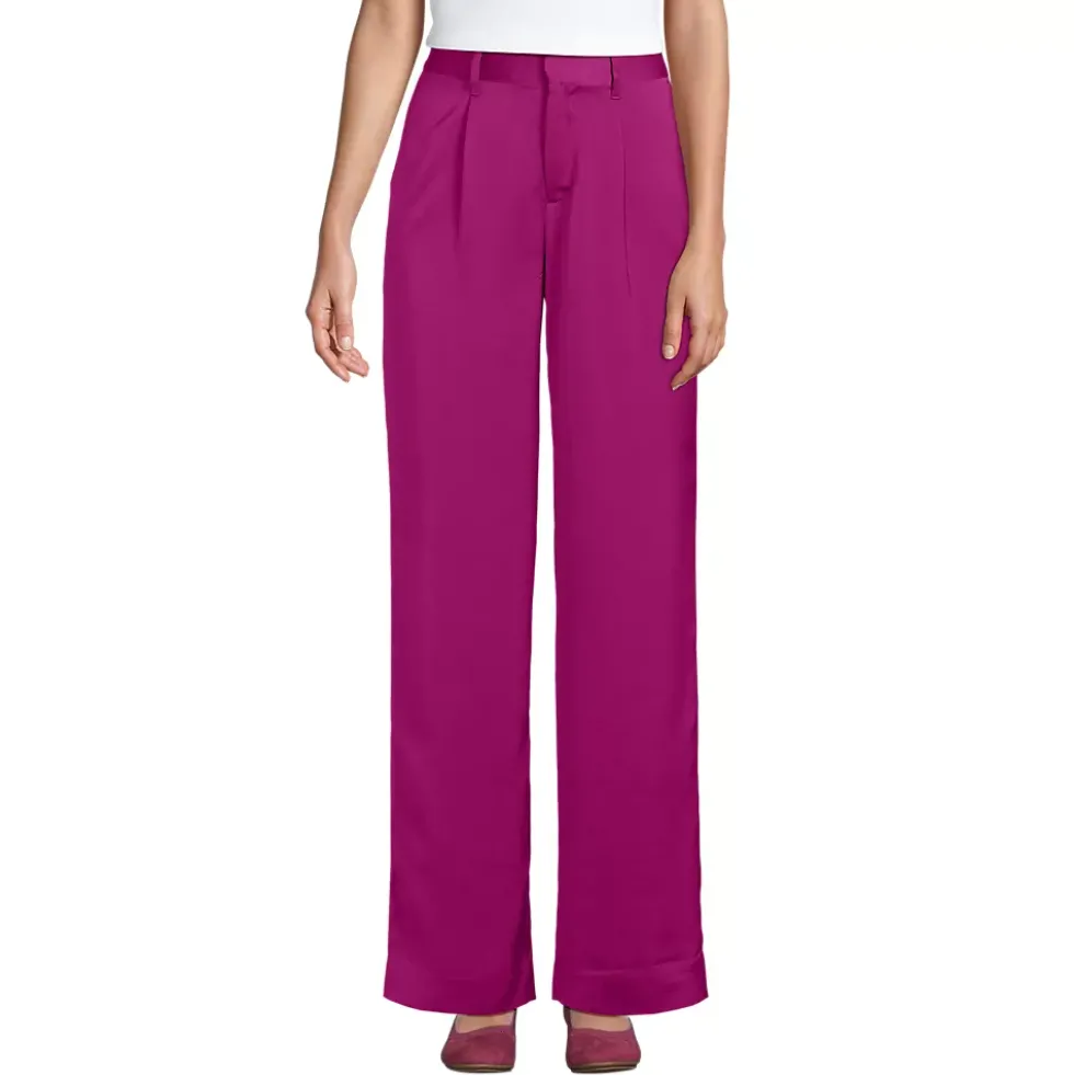 Women's Satin Elastic Back Wide Leg Pants