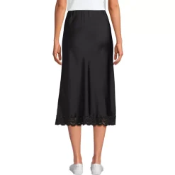 Women's Satin Lace Trim Midi Skirt