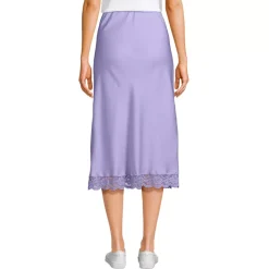 Women's Satin Lace Trim Midi Skirt