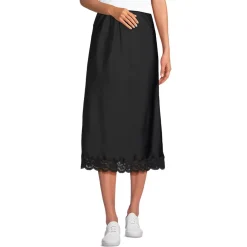 Women's Satin Lace Trim Midi Skirt