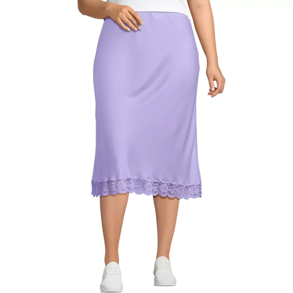 Women's Satin Lace Trim Midi Skirt
