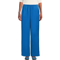 Women's Satin Mid Rise Relaxed Pull On Wide Leg Pants