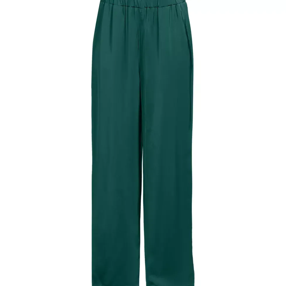 Women's Satin Mid Rise Relaxed Pull On Wide Leg Pants