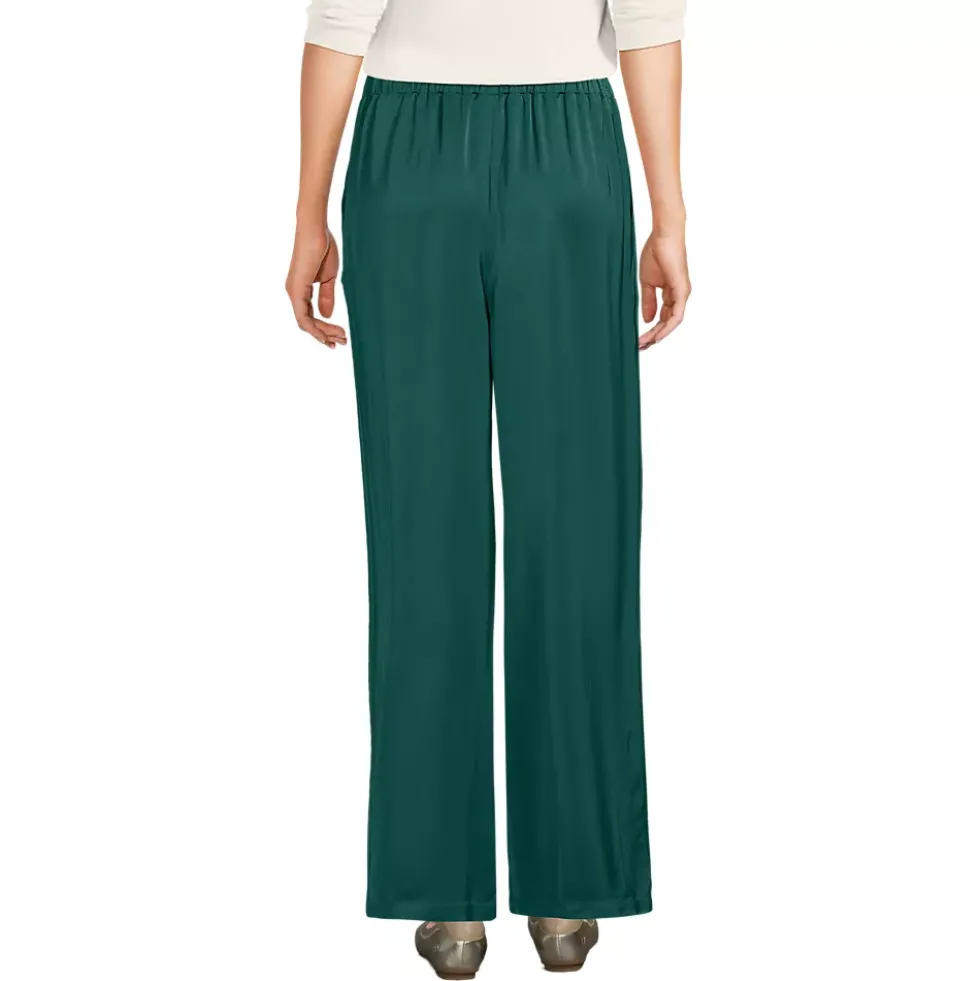 Women's Satin Mid Rise Relaxed Pull On Wide Leg Pants