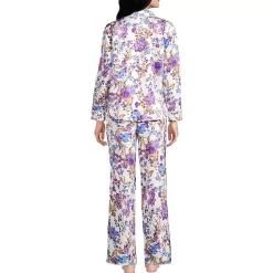 Women's Satin 2 Piece Pajama Set - Long Sleeve Top and Wide Leg Pants
