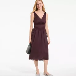Women's Satin Sleeveless Lace Detail Dress