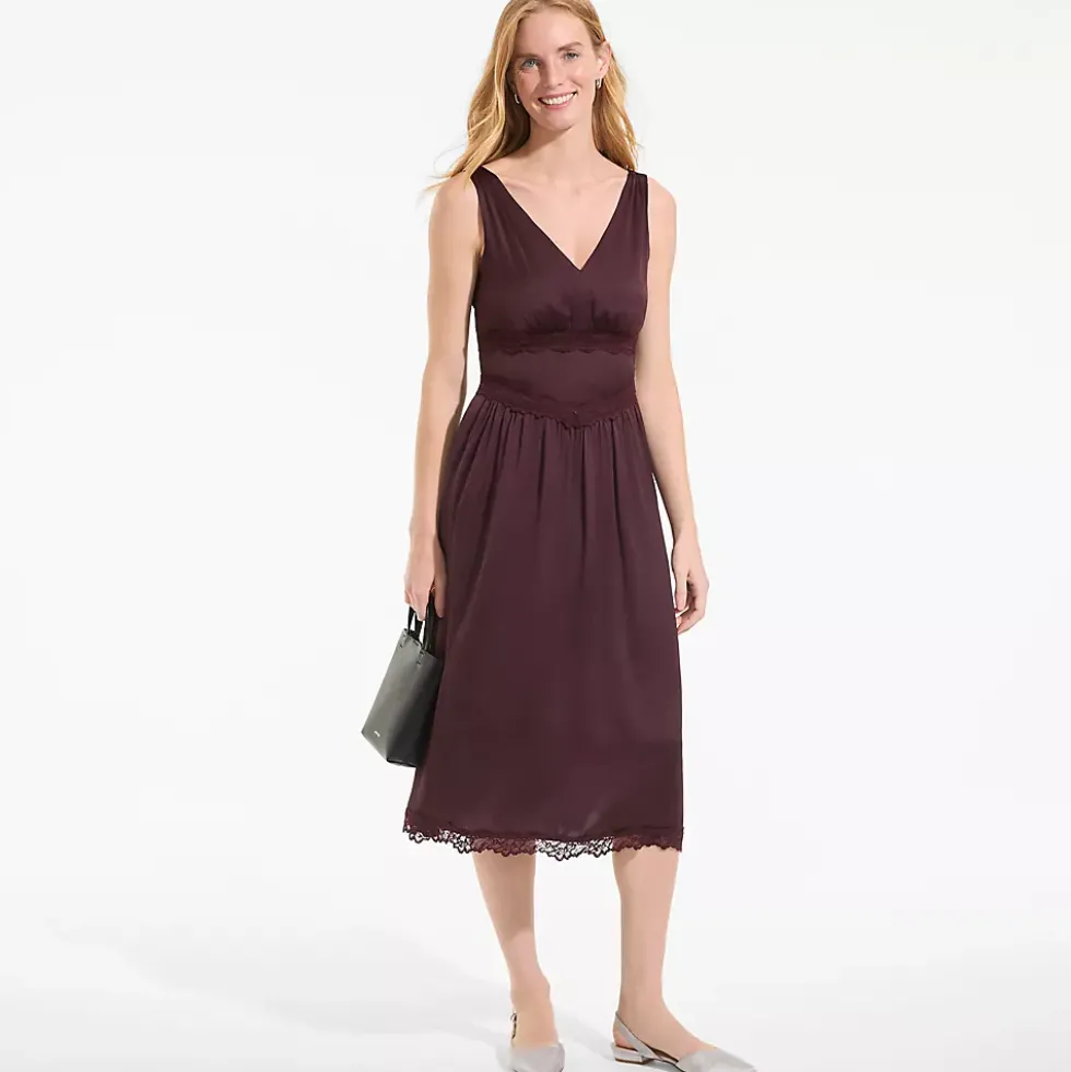 Women's Satin Sleeveless Lace Detail Dress