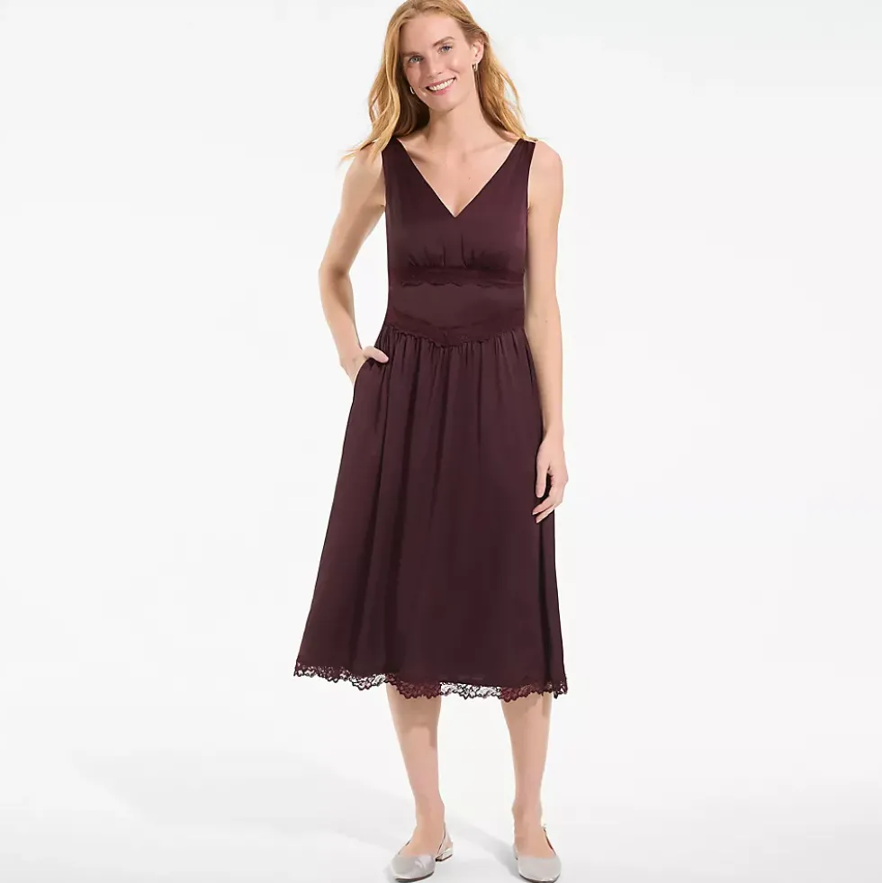 Women's Satin Sleeveless Lace Detail Dress