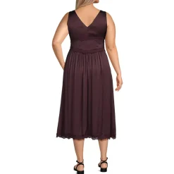 Women's Satin Sleeveless Lace Detail Dress