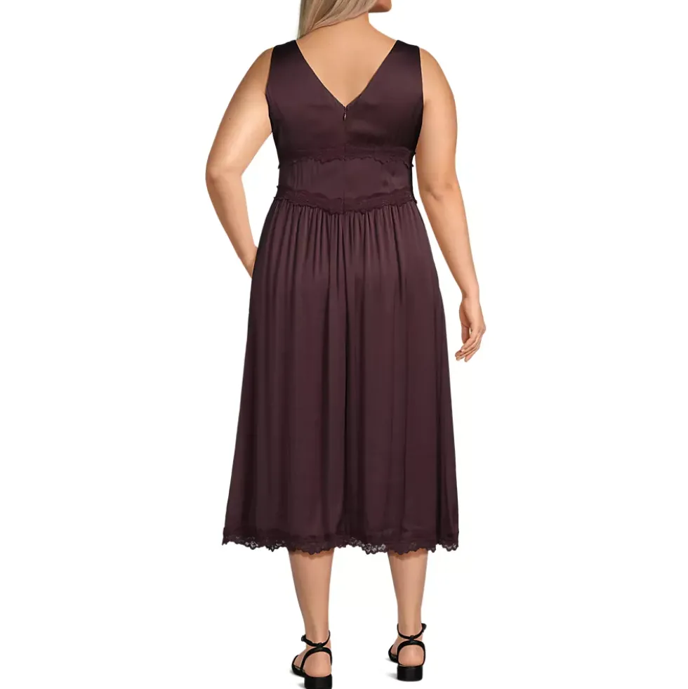 Women's Satin Sleeveless Lace Detail Dress