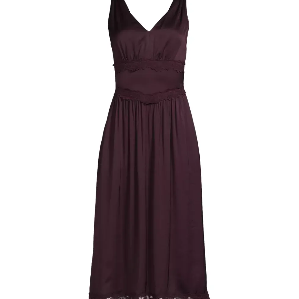 Women's Satin Sleeveless Lace Detail Dress
