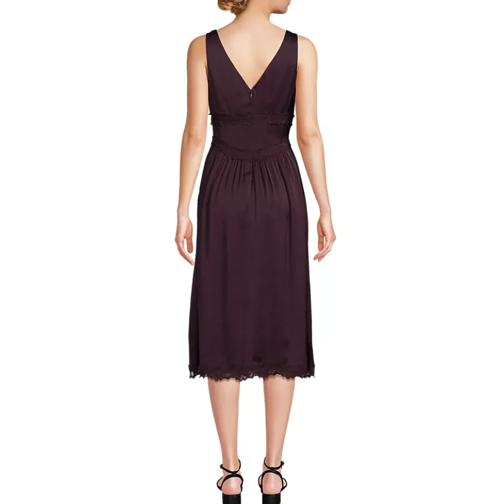 Women's Satin Sleeveless Lace Detail Dress