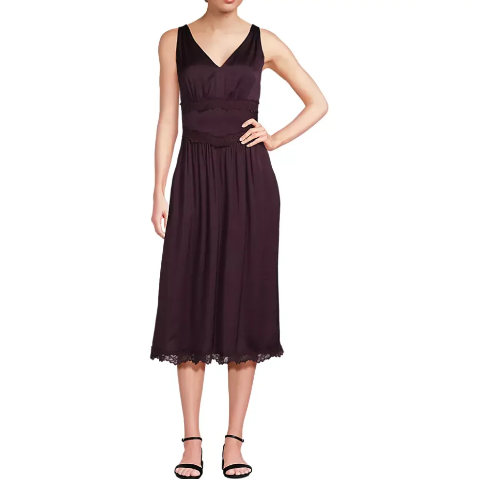 Women's Satin Sleeveless Lace Detail Dress