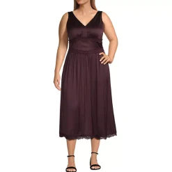 Women's Satin Sleeveless Lace Detail Dress