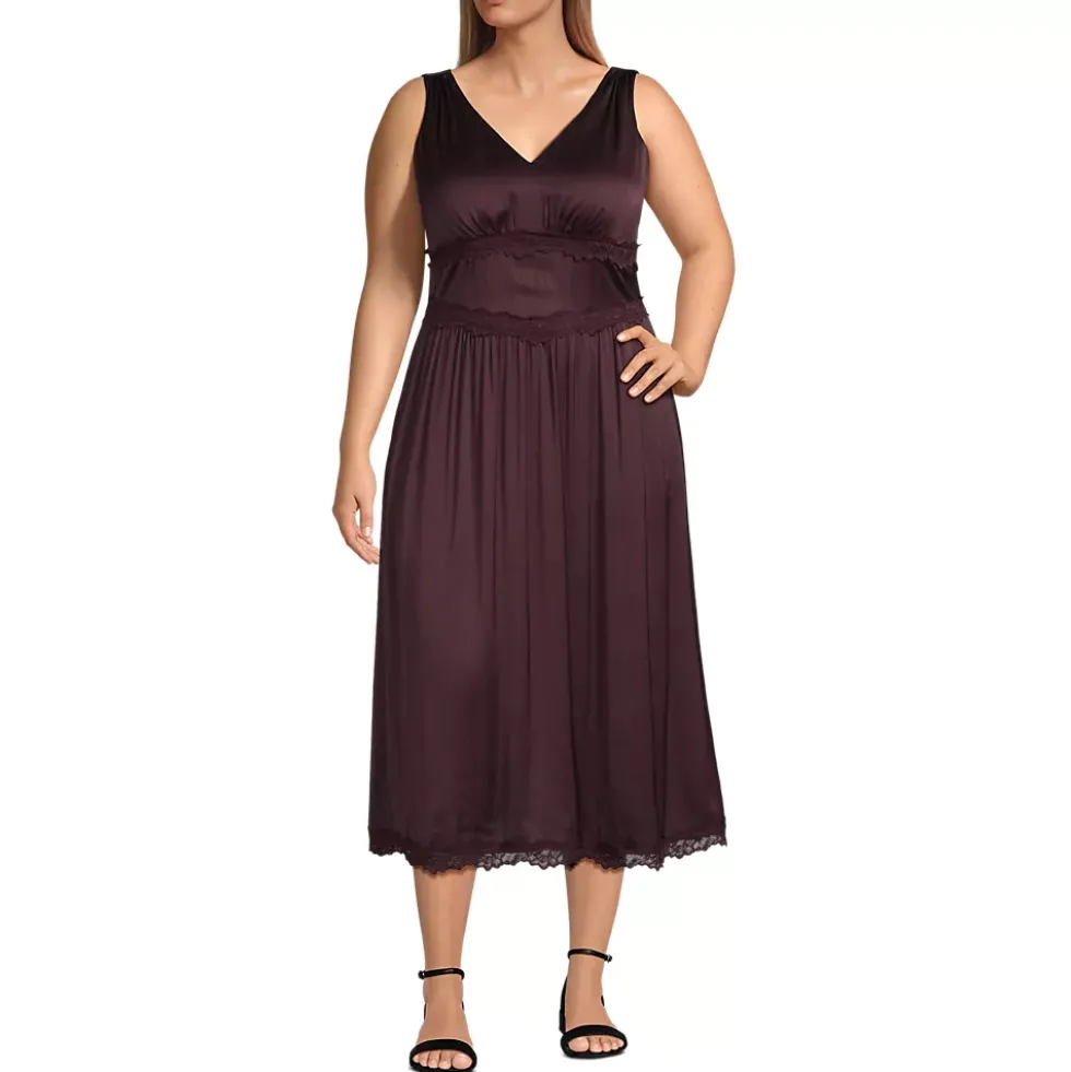 Women's Satin Sleeveless Lace Detail Dress