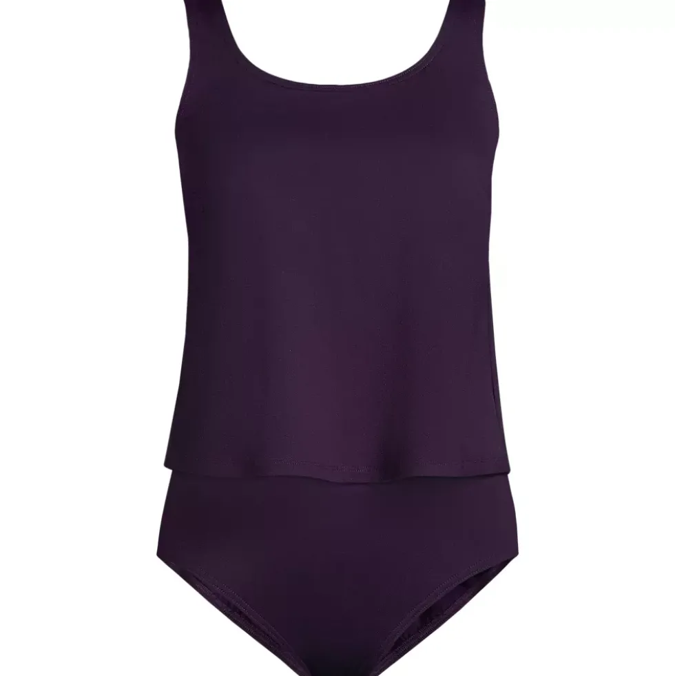 Women's Scoop Neck One Piece Fauxkini Swimsuit