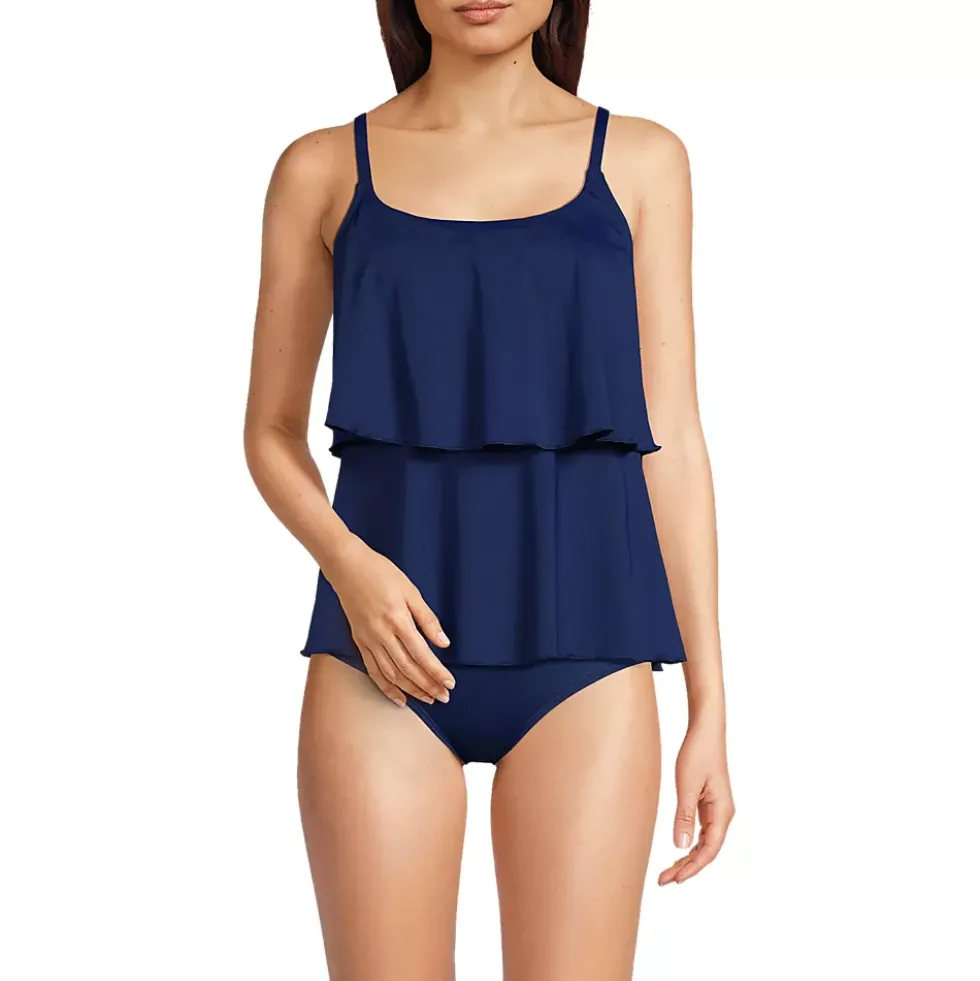 Women's Scoop Neck Tiered Tankini Swimsuit Top