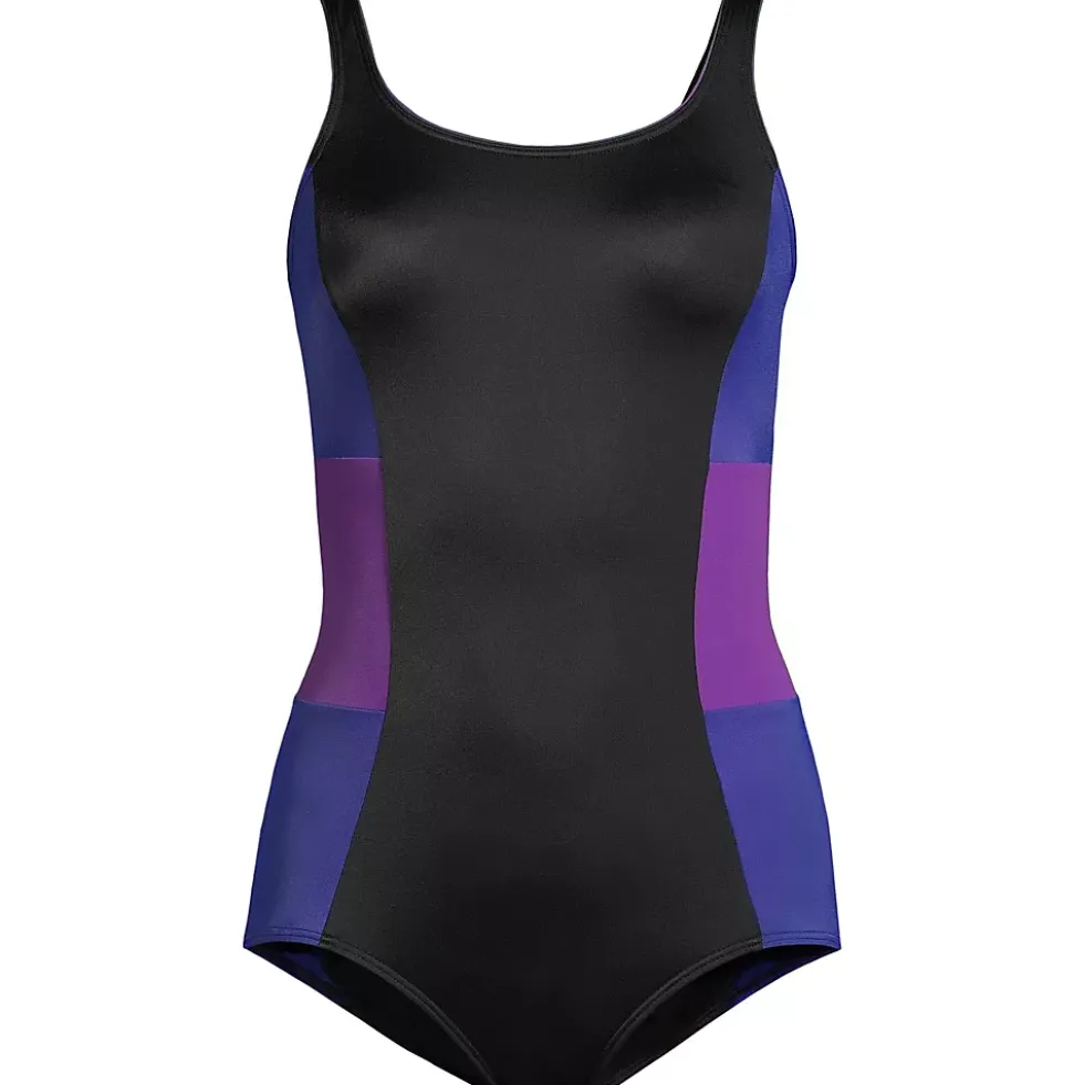 Women's Scoop Neck Tugless Sporty One Piece Swimsuit