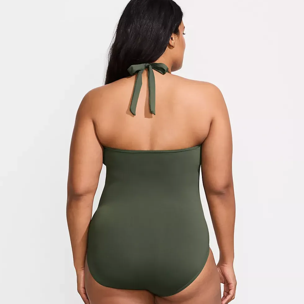 Women's Sculpting Suit Plunge Halter High Leg One Piece Swimsuit