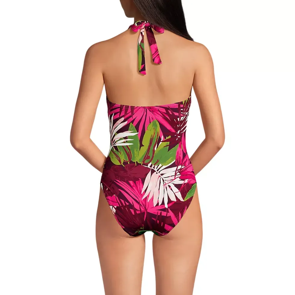 Women's Sculpting Suit Plunge Halter High Leg One Piece Swimsuit