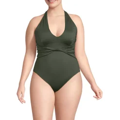 Women's Sculpting Suit Plunge Halter High Leg One Piece Swimsuit