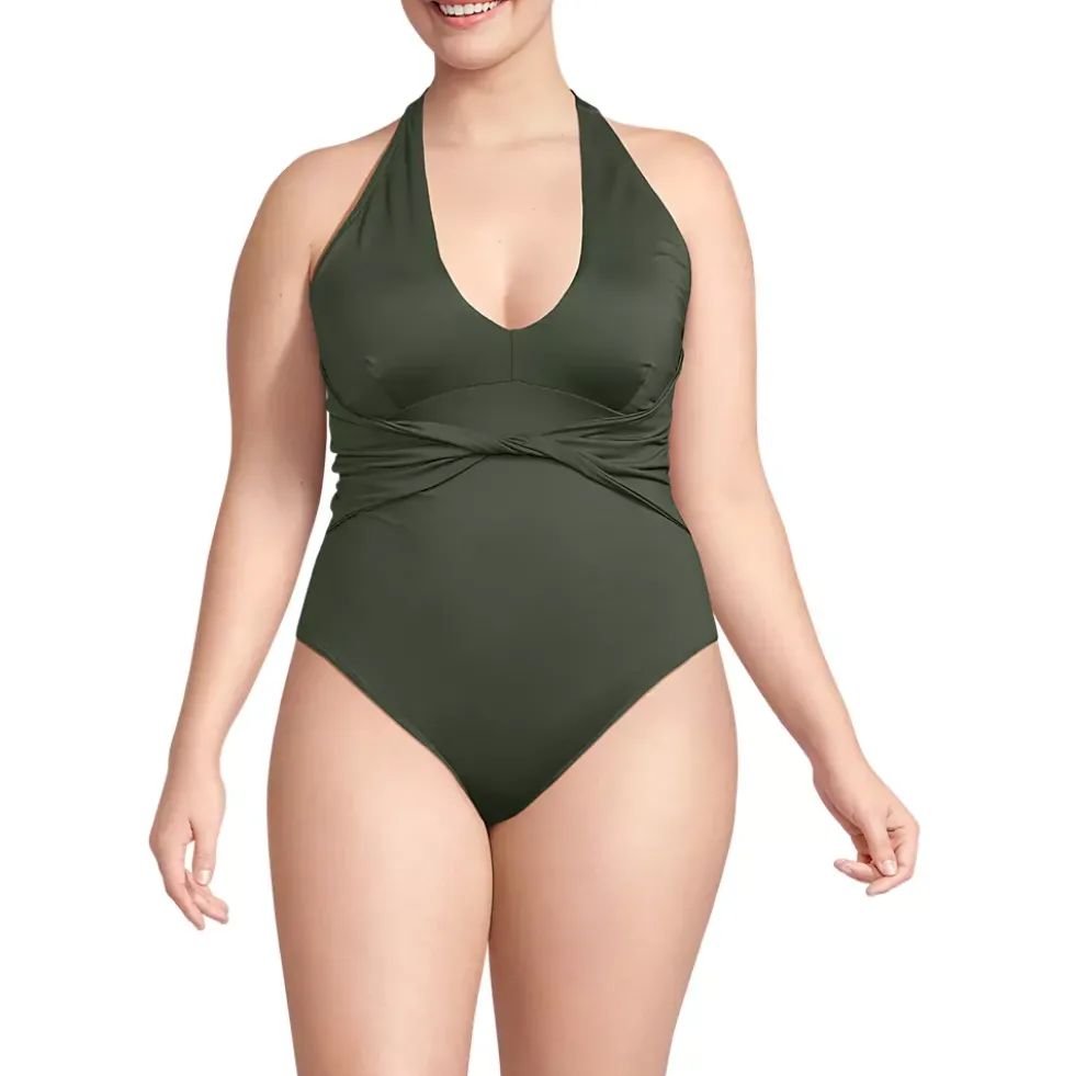 Women's Sculpting Suit Plunge Halter High Leg One Piece Swimsuit