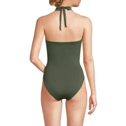 Women's Sculpting Suit Plunge Halter High Leg One Piece Swimsuit