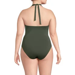 Women's Sculpting Suit Plunge Halter High Leg One Piece Swimsuit