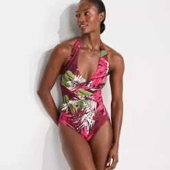 Women's Sculpting Suit Plunge Halter High Leg One Piece Swimsuit