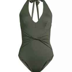 Women's Sculpting Suit Plunge Halter High Leg One Piece Swimsuit