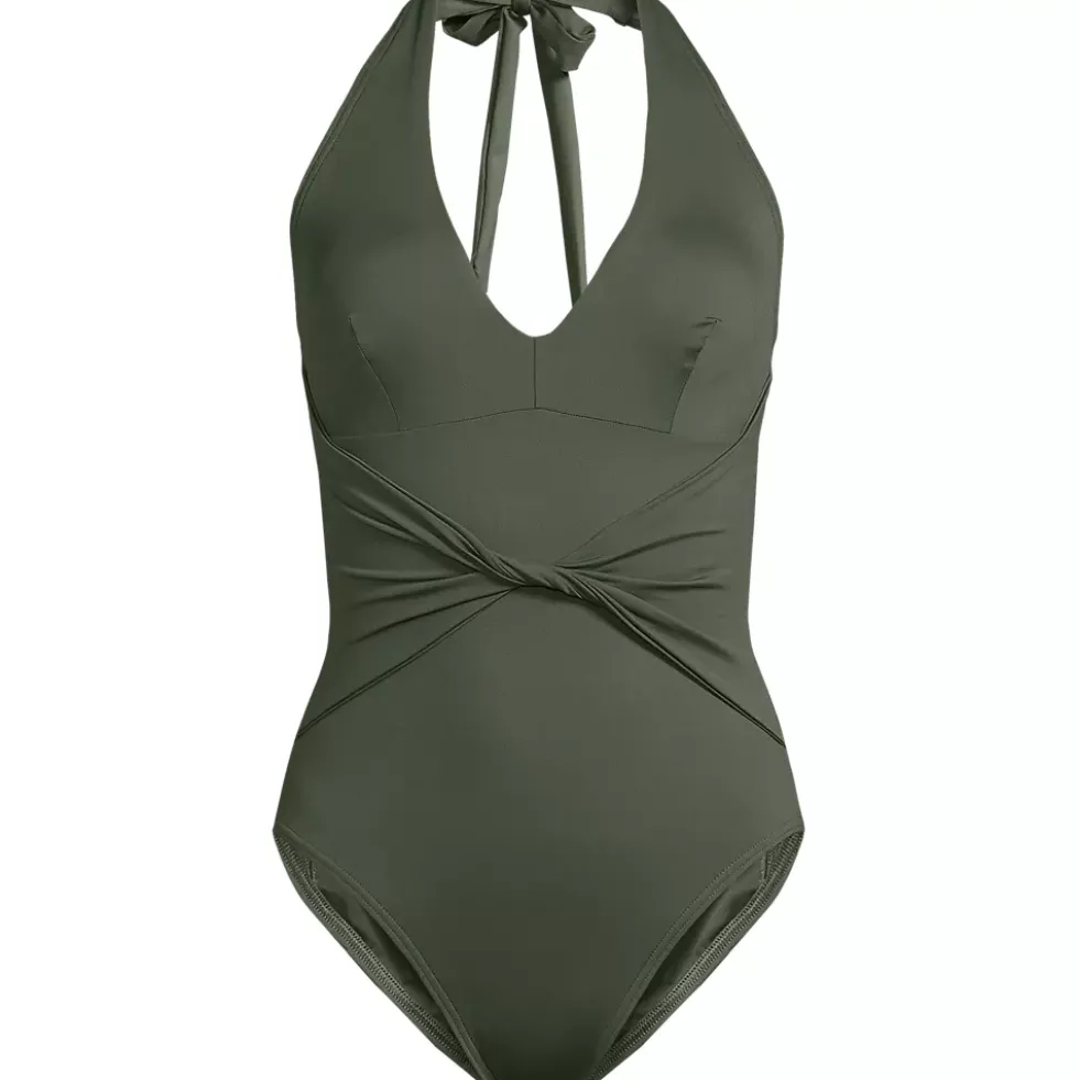 Women's Sculpting Suit Plunge Halter High Leg One Piece Swimsuit