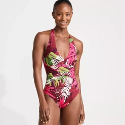 Women's Sculpting Suit Plunge Halter High Leg One Piece Swimsuit
