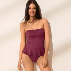 Women's Sculpting Suit Ruffle Bandeau One Piece Swimsuit