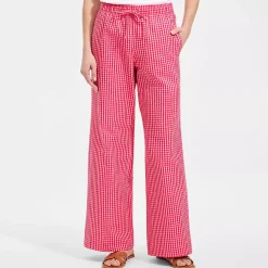 Women's Seersucker High Rise Drawstring Wide Leg Pants