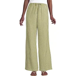 Women's Seersucker High Rise Drawstring Wide Leg Pants