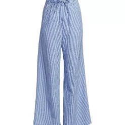 Women's Seersucker High Rise Drawstring Wide Leg Pants