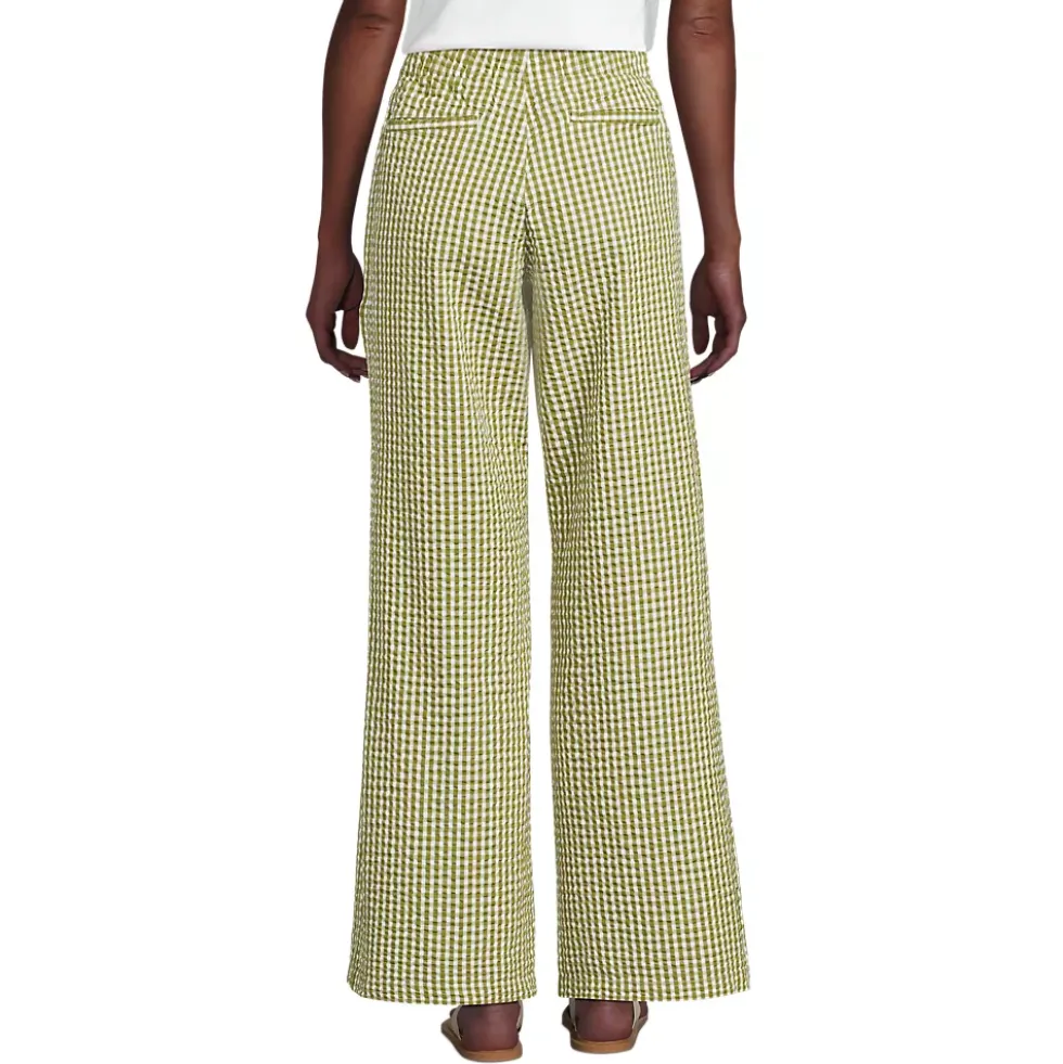 Women's Seersucker High Rise Drawstring Wide Leg Pants