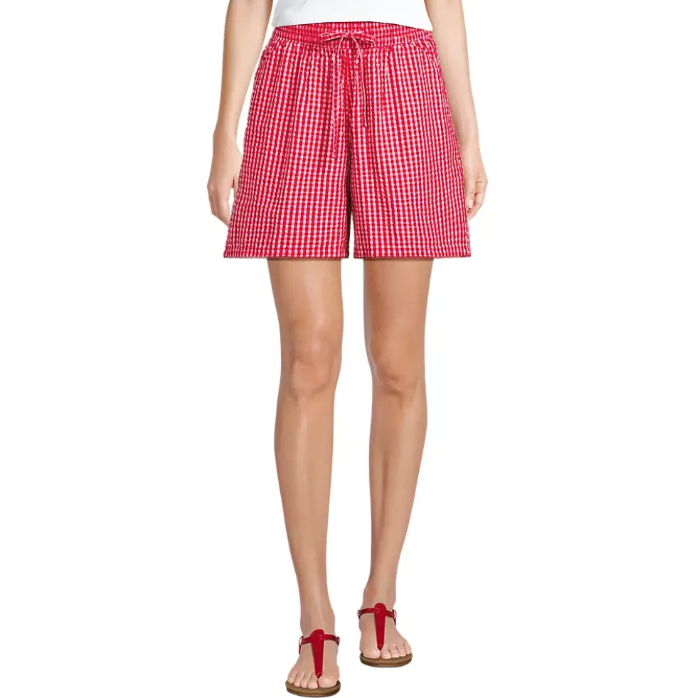 Women's Seersucker High Rise Pull On 7" Shorts