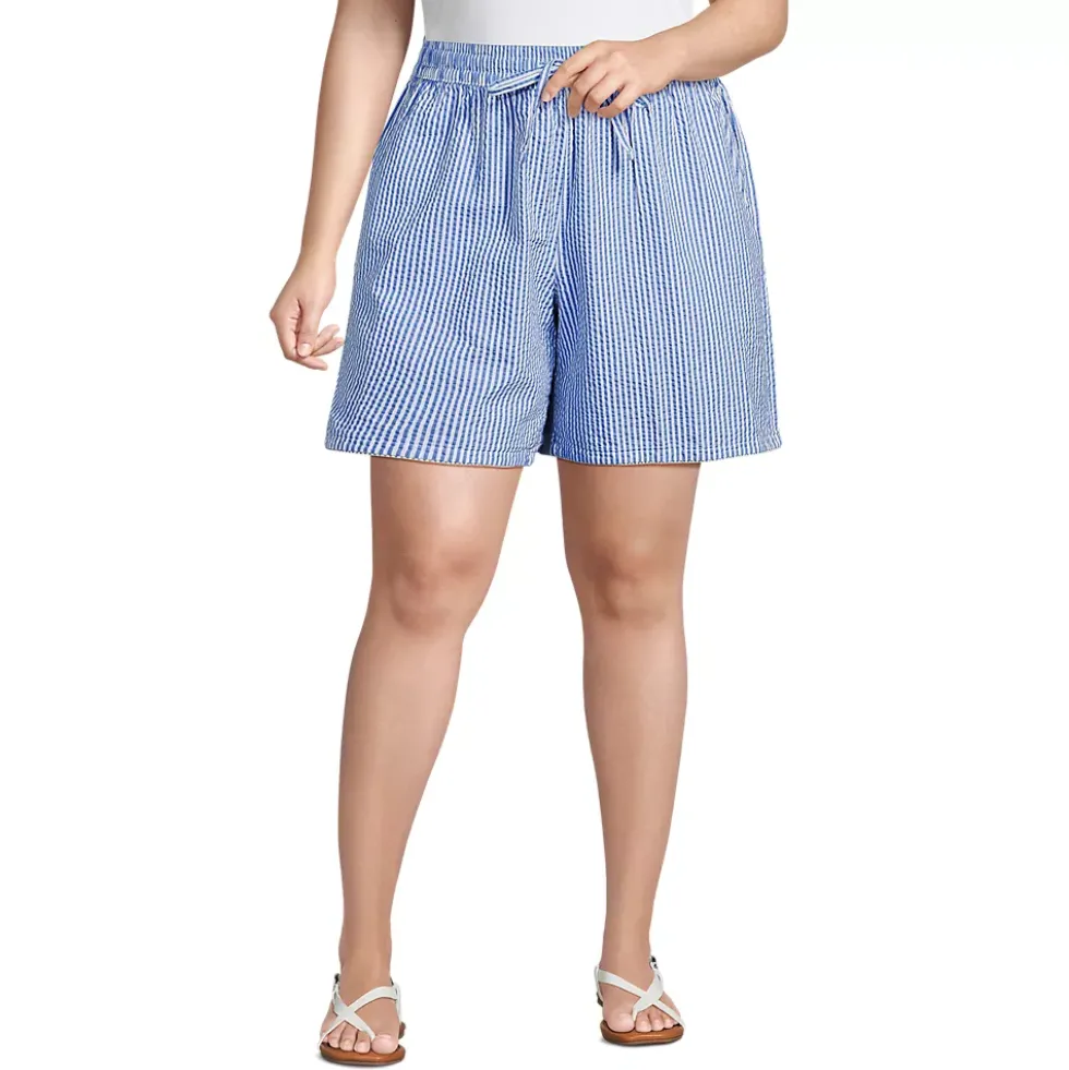 Women's Seersucker High Rise Pull On 7" Shorts