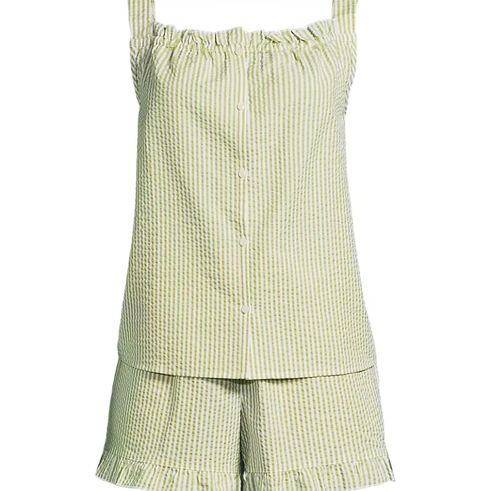 Women's Seersucker 2 Piece Pajama Set - Tank and Shorts