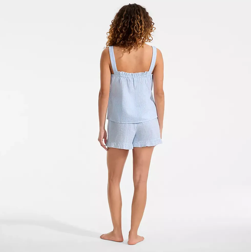 Women's Seersucker 2 Piece Pajama Set - Tank and Shorts