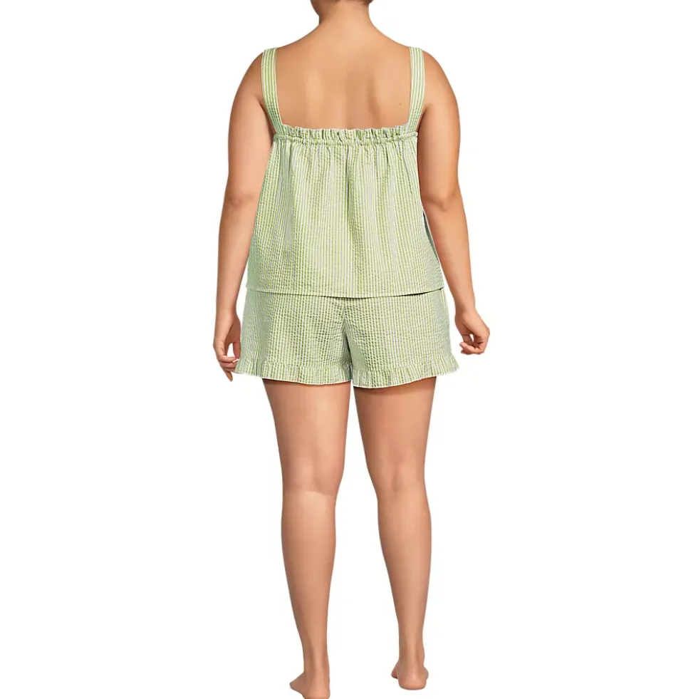 Women's Seersucker 2 Piece Pajama Set - Tank and Shorts