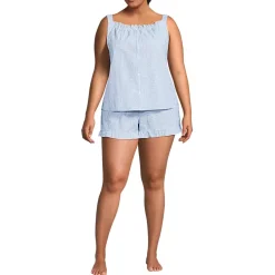 Women's Seersucker 2 Piece Pajama Set - Tank and Shorts